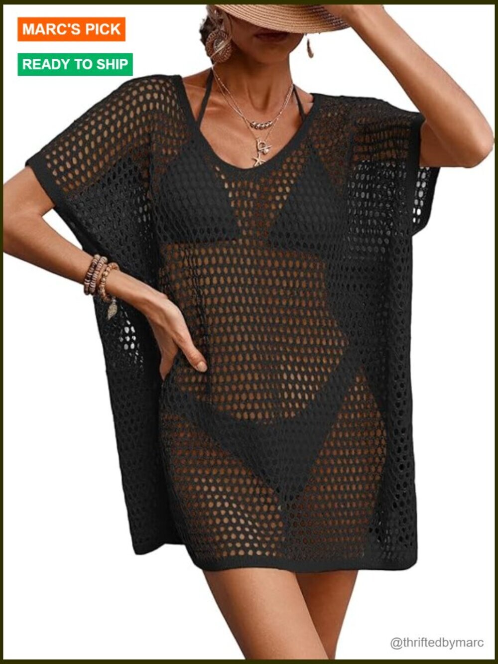 Oversized Crochet Swimsuit Coverup Mini Dress Beach Boho Knit